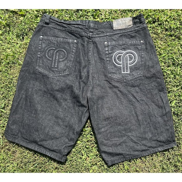 Pelle Pelle Shorts Mens 44 Black Denim Jean Baggy Hip Hop Streetwear Style 50AH1 - Picture 1 of 15